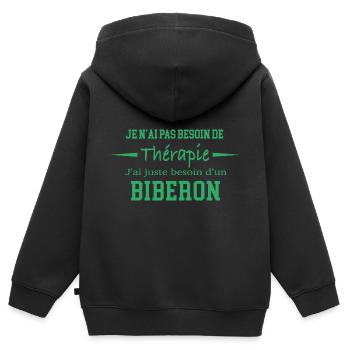 Idée cadeau drôle bébé - Sweat Premium à capuche zippé enfant bio - noir - Dos - AI Model Kid Male (0cm)