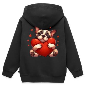 Cadeaux Frenchie mignons - Sweat Premium à capuche zippé enfant bio - noir - Dos - AI Model Kid Male (0cm)