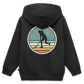 Feldhockey Spielerin Retro Frauen Hockey - Kinder Premium Organic Zip Hoodie - Schwarz - Hinten - AI Model Kid Male (0cm)