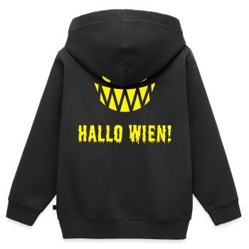 Hallo Wien! Fratze & Schriftzug (Halloween / Y) - Kinder Premium Organic Zip Hoodie - Schwarz - Hinten - AI Model Kid Male (0cm)