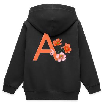 A avec des fleurs - Sweat Premium à capuche zippé enfant bio - noir - Dos - AI Model Kid Male (0cm)