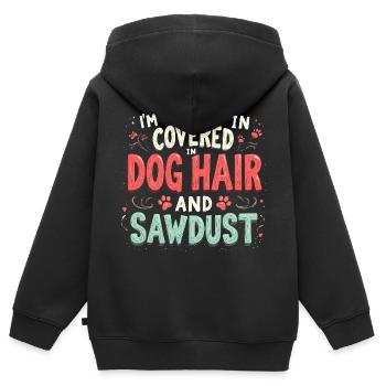 Ich bin mit Hundehaaren und Sägemehl bedeckt - Kinder Premium Organic Zip Hoodie - Schwarz - Hinten - AI Model Kid Male (0cm)