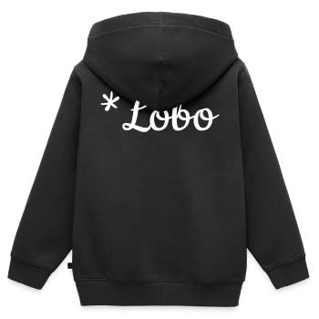 Nom de garçon Lobo comme lettrage sur la mode pour enfants - Sweat Premium à capuche zippé enfant bio - noir - Dos - AI Model Kid Male (0cm)