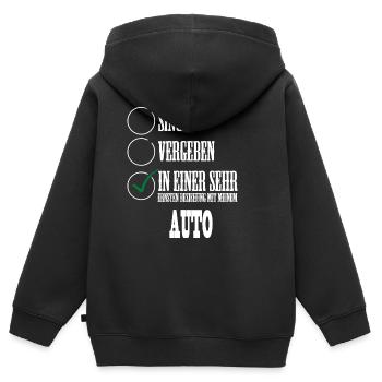 In einer Beziehung mit meinem Auto! - Kinder Premium Organic Zip Hoodie - Schwarz - Hinten - AI Model Kid Male (0cm)