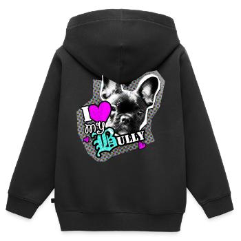 Bully - französische Bulldogge - Love - Kinder Premium Organic Zip Hoodie - Schwarz - Hinten - AI Model Kid Male (0cm)