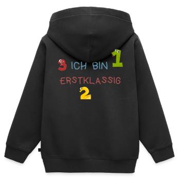 Einschulung - Kinder Premium Organic Zip Hoodie - Schwarz - Hinten - AI Model Kid Male (0cm)