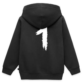 Zahl 1 Nummer Eins - Kinder Premium Organic Zip Hoodie - Schwarz - Hinten - AI Model Kid Male (0cm)