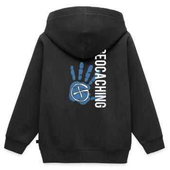 geocaching - Sweat Premium à capuche zippé enfant bio - noir - Dos - AI Model Kid Male (0cm)