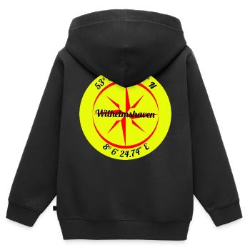 Wilhelmshaven - Kinder Premium Organic Zip Hoodie - Schwarz - Hinten - AI Model Kid Male (0cm)