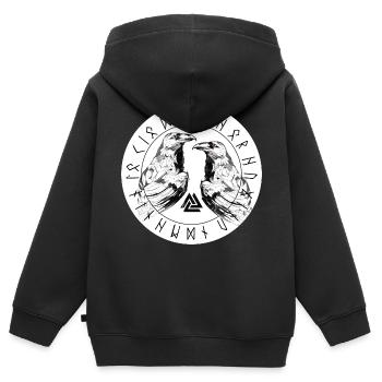 Hugin and Munin Odin's Ravens Walhalla Runes Valknut - Kids Premium Organic Zip-up Hoodie - black - Back - AI Model Kid Male (0cm)
