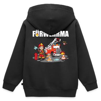 Feuerwehr Kinder Motiv im Vorarlberger Dialekt - Kinder Premium Organic Zip Hoodie - Schwarz - Hinten - AI Model Kid Male (0cm)