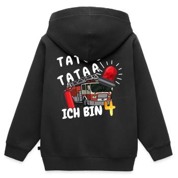 tatü tata ich bin 4 Jahre Feuerwehr - Kinder Premium Organic Zip Hoodie - Schwarz - Hinten - AI Model Kid Male (0cm)