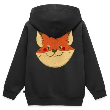 tête de renard dans un style vintage - Sweat Premium à capuche zippé enfant bio - noir - Dos - AI Model Kid Male (0cm)