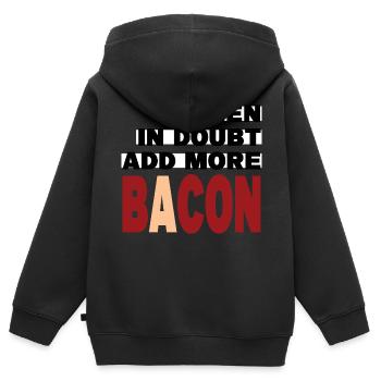 Im Zweifelsfall mehr BACON (schwarz) hinzufügen - Kinder Premium Organic Zip Hoodie - Schwarz - Hinten - AI Model Kid Male (0cm)