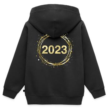2023 - Kinder Premium Organic Zip Hoodie - Schwarz - Hinten - AI Model Kid Male (0cm)