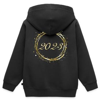 2023 - Kinder Premium Organic Zip Hoodie - Schwarz - Hinten - AI Model Kid Male (0cm)