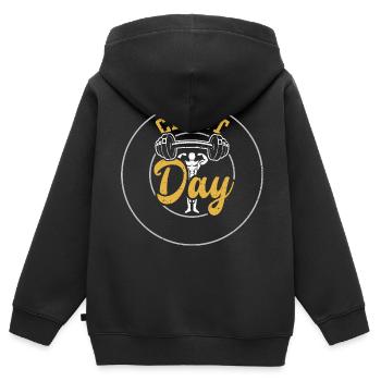 Chest Day - Gym - Kinder Premium Organic Zip Hoodie - Schwarz - Hinten - AI Model Kid Male (0cm)