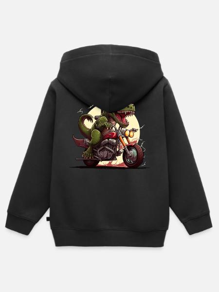 T-Rex on motorcycle - Kids Premium Organic Zip-up Hoodie - black