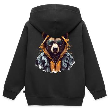 Streetstyle-Bär | Bären-Liebhaber - Kinder Premium Organic Zip Hoodie - Schwarz - Hinten - AI Model Kid Male (0cm)