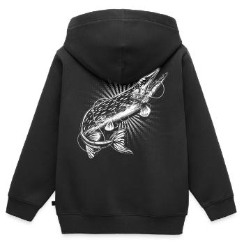 Pêcheur de brochet - Sweat Premium à capuche zippé enfant bio - noir - Dos - AI Model Kid Male (0cm)