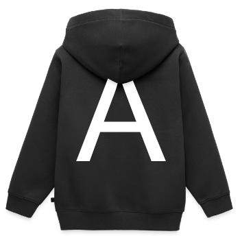 A A Prénom Nom Inizialen - Sweat Premium à capuche zippé enfant bio - noir - Dos - AI Model Kid Male (0cm)