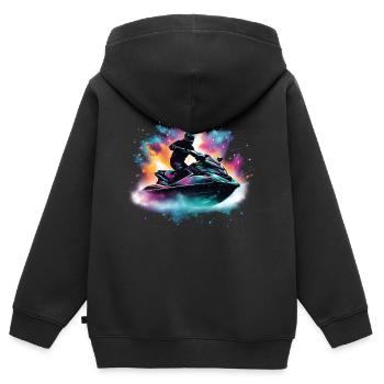 En jet ski à travers la galaxie - Sweat Premium à capuche zippé enfant bio - noir - Dos - AI Model Kid Male (0cm)