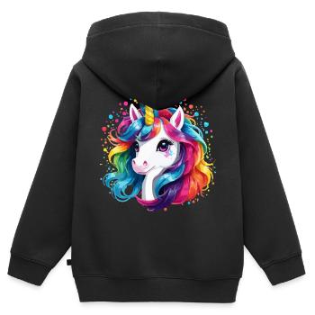 Einhorn Kinder Regenbogen Pony Pferd Mädchen - Kinder Premium Organic Zip Hoodie - Schwarz - Hinten - AI Model Kid Male (0cm)