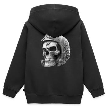 Crâne avec casque - Sweat Premium à capuche zippé enfant bio - noir - Dos - AI Model Kid Male (0cm)