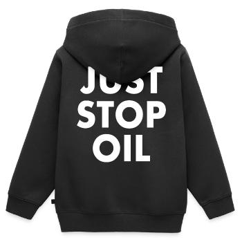 just stop oil - Kids Premium Organic Zip-up Hoodie - black - Back - AI Model Kid Male (0cm)