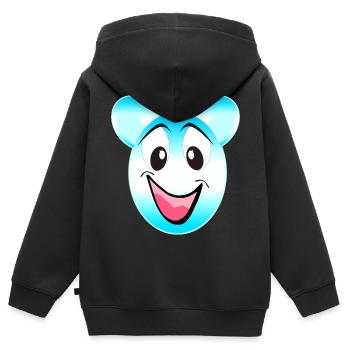 Fröhlicher Blau Weiß Bärenmaskottchen - Kinder Premium Organic Zip Hoodie - Schwarz - Hinten - AI Model Kid Male (0cm)