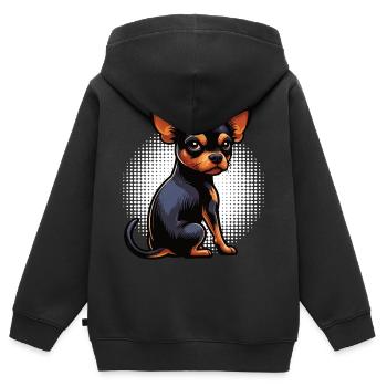 Pinscher miniature Pinscher Pinscher Pinscher Propriétaire Minpin - Sweat Premium à capuche zippé enfant bio - noir - Dos - AI Model Kid Male (0cm)