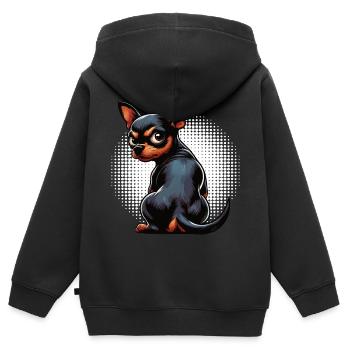 Pinscher miniature Pinscher Pinscher Pinscher Propriétaire Minpin - Sweat Premium à capuche zippé enfant bio - noir - Dos - AI Model Kid Male (0cm)