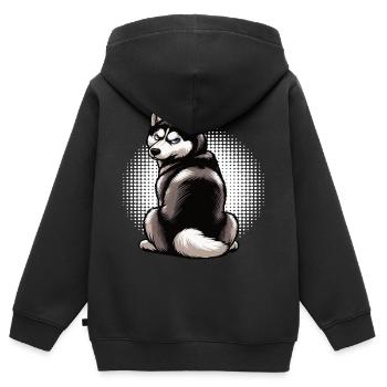 Husky Huskies Propriétaires de Husky Propriétaires de Husky Fans de Husky - Sweat Premium à capuche zippé enfant bio - noir - Dos - AI Model Kid Male (0cm)