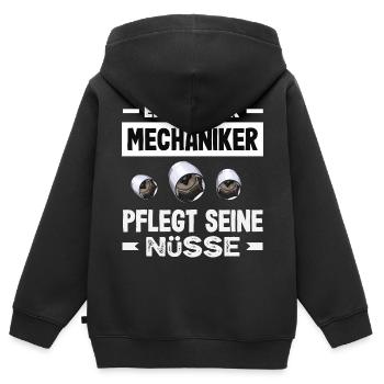 Ein Echter Mechaniker Pflegt Seine Nüsse Kfz Auto - Kinder Premium Organic Zip Hoodie - Schwarz - Hinten - AI Model Kid Male (0cm)