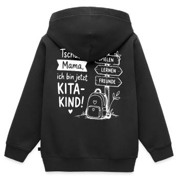 Kita-Kind Abschied von Mama - Kinder Premium Organic Zip Hoodie - Schwarz - Hinten - AI Model Kid Male (0cm)