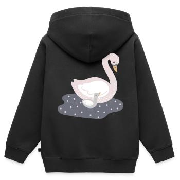 Maman cygne avec bébé fille cygne - Sweat Premium à capuche zippé enfant bio - noir - Dos - AI Model Kid Male (0cm)