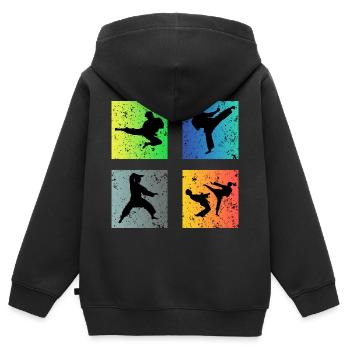 karaté - Sweat Premium à capuche zippé enfant bio - noir - Dos - AI Model Kid Male (0cm)