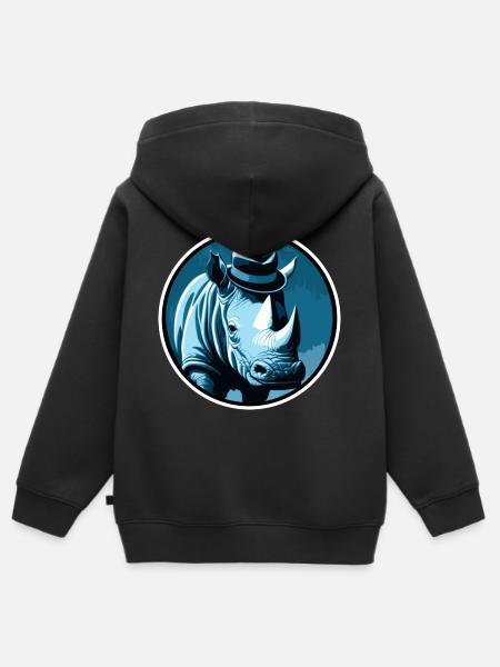 Nashorn mit Hut - Kinder Premium Organic Zip Hoodie - Schwarz