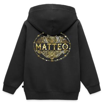 Matteo - Kinder Premium Organic Zip Hoodie - Schwarz - Hinten - AI Model Kid Male (0cm)