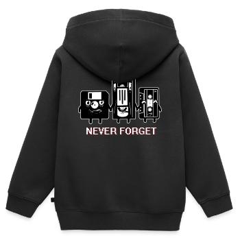 NEVER FORGET CASETTE DISKETTE FUNNY - Kids Premium Organic Zip-up Hoodie - black - Back - AI Model Kid Male (0cm)