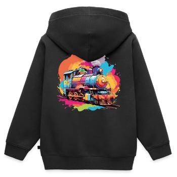 Petite locomotive jouet Locomotive colorée - Sweat Premium à capuche zippé enfant bio - noir - Dos - AI Model Kid Male (0cm)