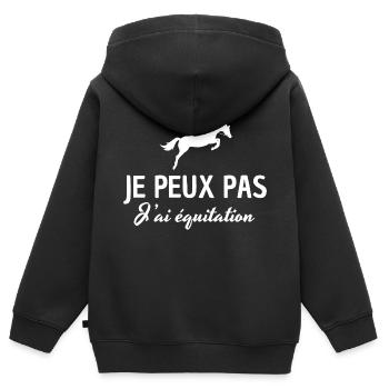 Ich kann nicht reiten - Kinder Premium Organic Zip Hoodie - Schwarz - Hinten - AI Model Kid Male (0cm)