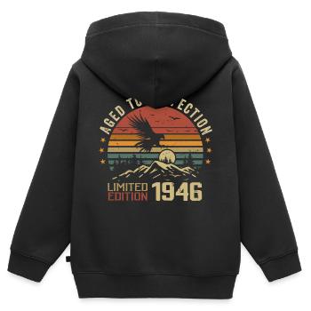 Vintage 1946 Edition Limitée 1946 Retro 1946 - Sweat Premium à capuche zippé enfant bio - noir - Dos - AI Model Kid Male (0cm)