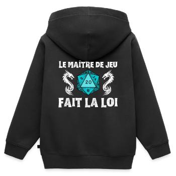 Maître du jeu de rôle donjons D20 M J dragons JDR - Sweat Premium à capuche zippé enfant bio - noir - Dos - AI Model Kid Male (0cm)