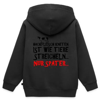 Hackfleisch kneten ist wie Tiere streicheln - Kinder Premium Organic Zip Hoodie - Schwarz - Hinten - AI Model Kid Male (0cm)