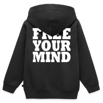 Free your mind - Sweat Premium à capuche zippé enfant bio - noir - Dos - AI Model Kid Male (0cm)