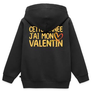 Copain Magnifique Humour Couple mon valentin amour - Sweat Premium à capuche zippé enfant bio - noir - Dos - AI Model Kid Male (0cm)