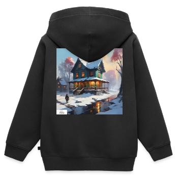Ruhiges Winterhaus - Kinder Premium Organic Zip Hoodie - Schwarz - Hinten - AI Model Kid Male (0cm)