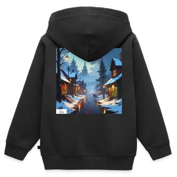 Ruhiger Winterabend - Kinder Premium Organic Zip Hoodie - Schwarz - Hinten - AI Model Kid Male (0cm)
