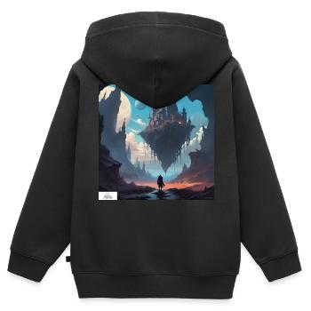 Fliegende Festung Traumlandschaft - Kinder Premium Organic Zip Hoodie - Schwarz - Hinten - AI Model Kid Male (0cm)
